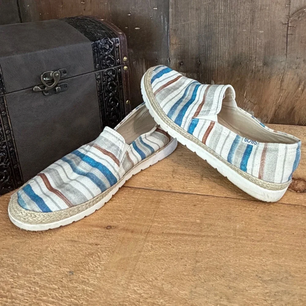 Bobs from Skechers‎ Womens 9 Striped Canvas Espadrille Slip On Shoes